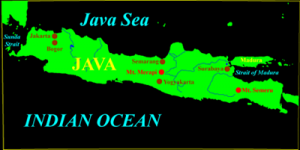 The island of Java with the location of Mount Merapi highlighted