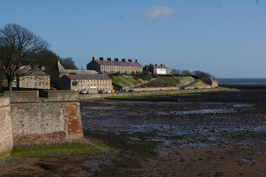 The fortifications of Berwick-upon-Tweed overlook exposed tidal flats